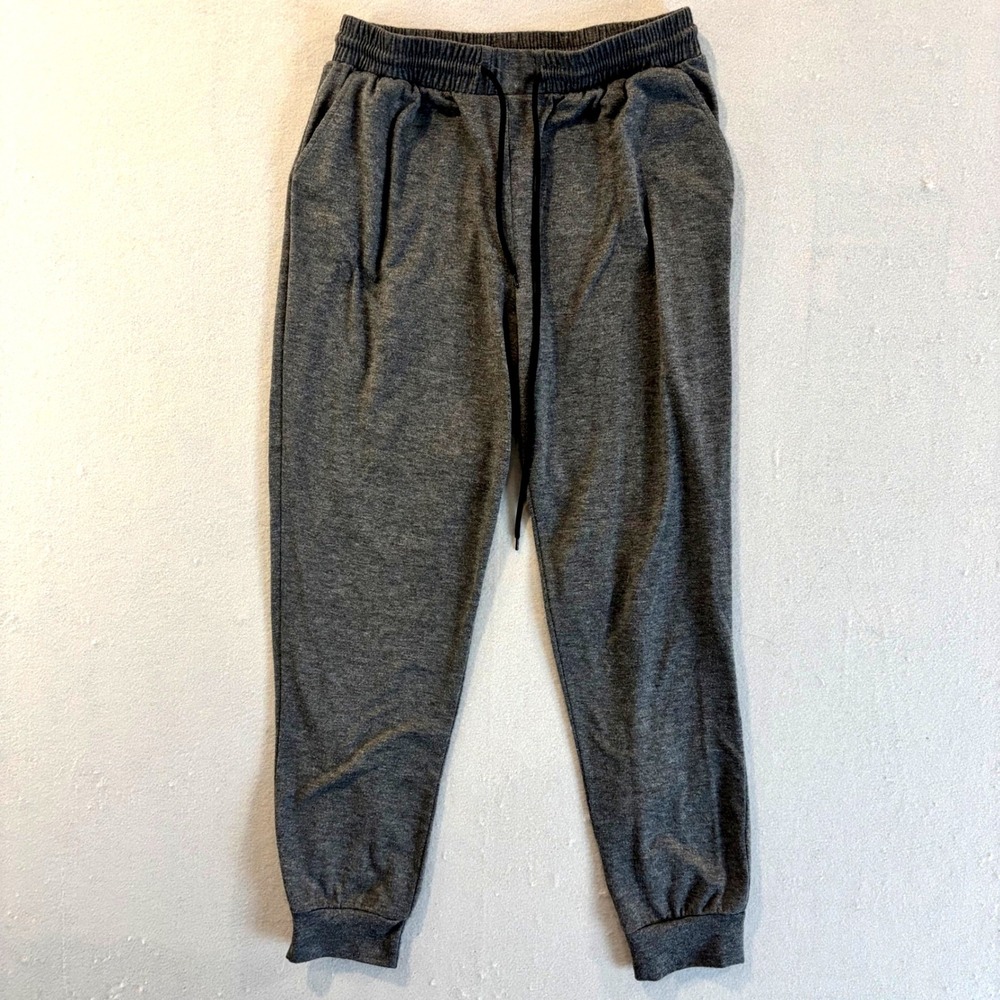 Womens Joggers Heather Charcoal Grey Elastic Waist Drawstring Pants Medium